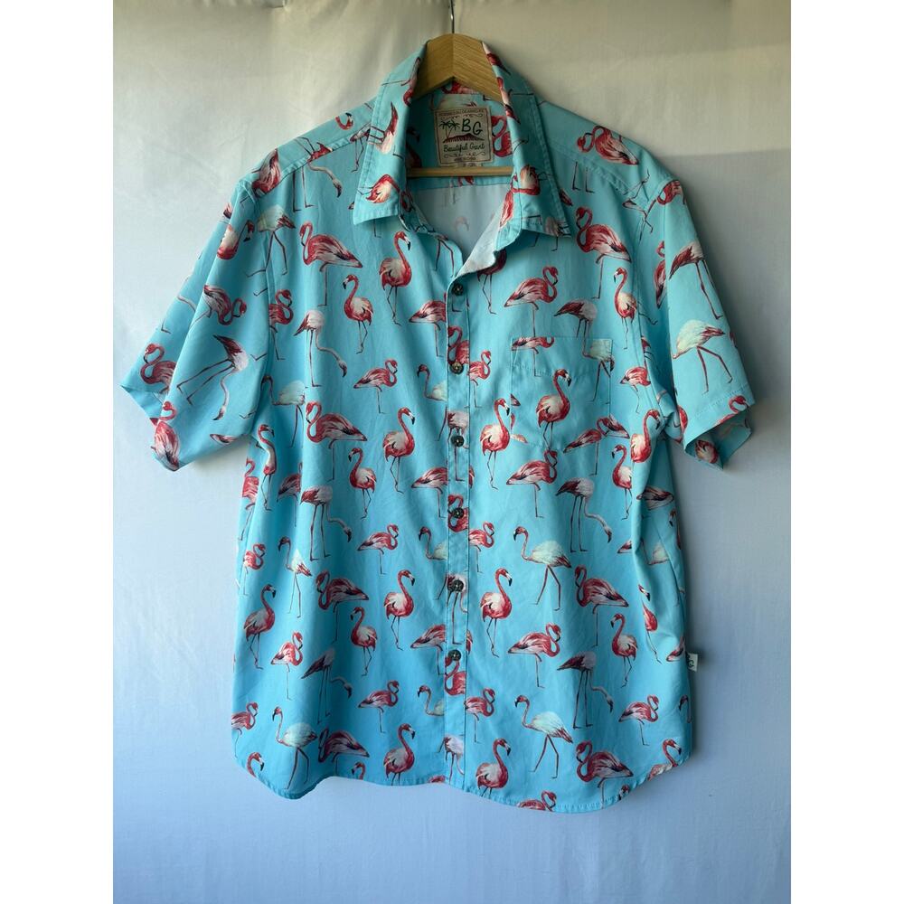 Beautiful Giant Flamingo Hawaiian‎ Shirt- Size XL